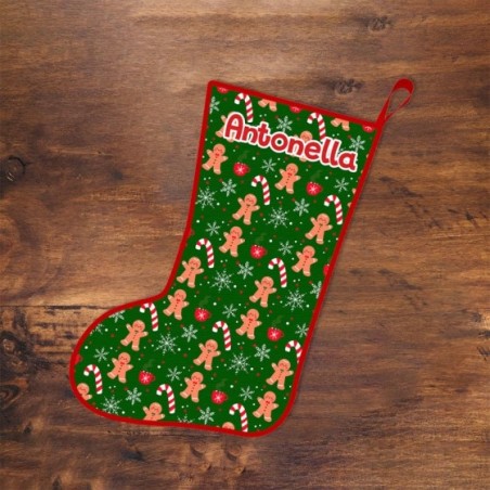 Calza befana personalizzata con nome omini di pan di zenzero Natale
