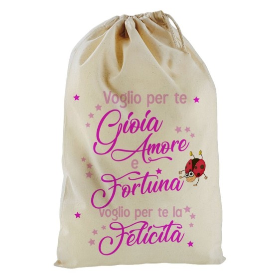 Sacchetto nascita bimbo voglio per te gioia amore fortuna e felicità Divertenti