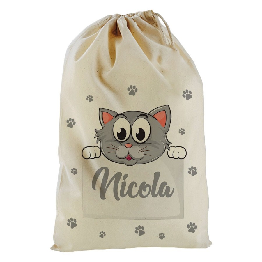 Sacchetto nascita bimbo personalizzato con nome baby gattino Divertenti