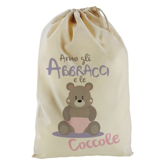 Sacchetto nascita bimbo amo gli abbracci e le coccole Divertenti