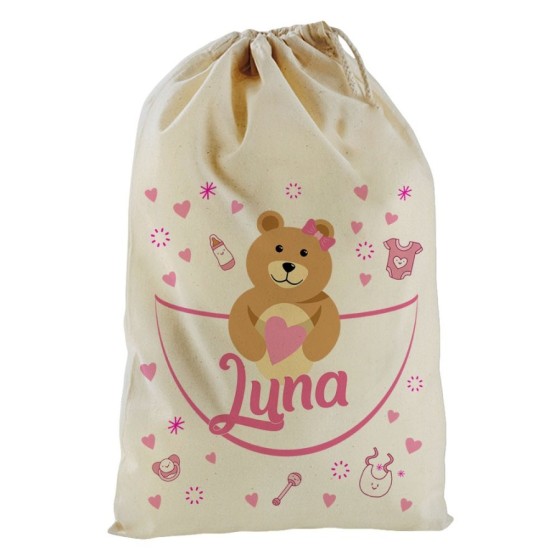 Sacchetto nascita bimbo personalizzato con nome lovely bear Divertenti