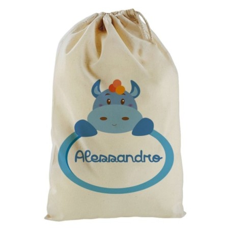 Sacchetto nascita bimbo personalizzato con nome ippopotamo