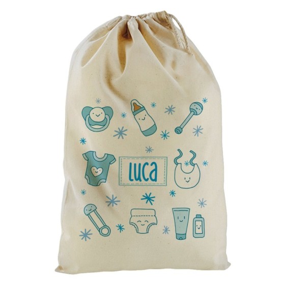 Sacchetto nascita bimbo personalizzato con nome accessori neonato Divertenti
