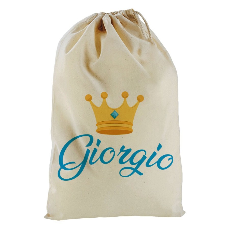 Sacchetto nascita bimbo personalizzato con nome e corona Divertenti