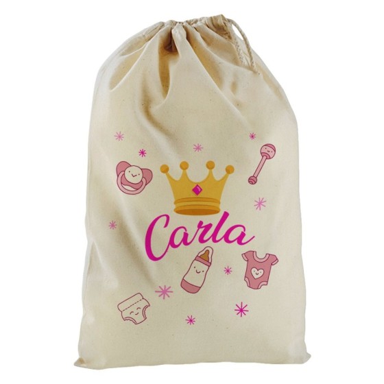 Sacchetto nascita bimbo personalizzato con nome e corona Divertenti