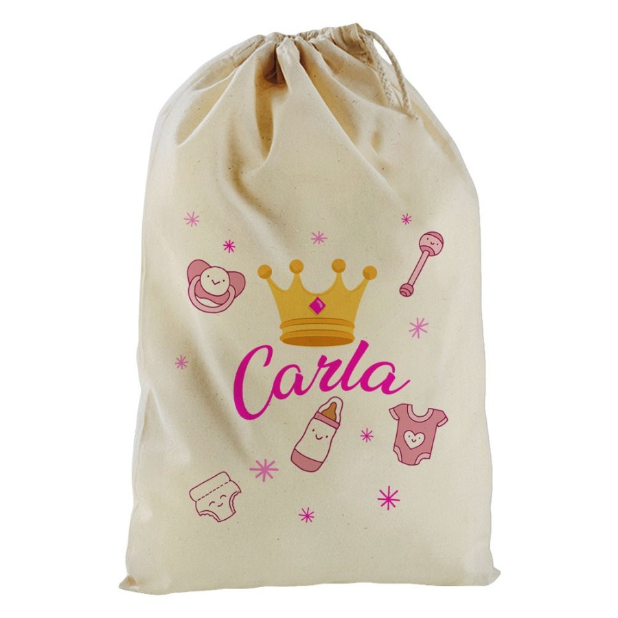 Sacchetto nascita bimbo personalizzato con nome e corona Divertenti
