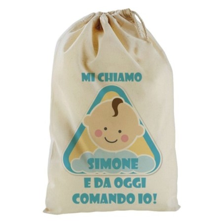 Sacchetto nascita bimbo personalizzato con nome eccomi e...