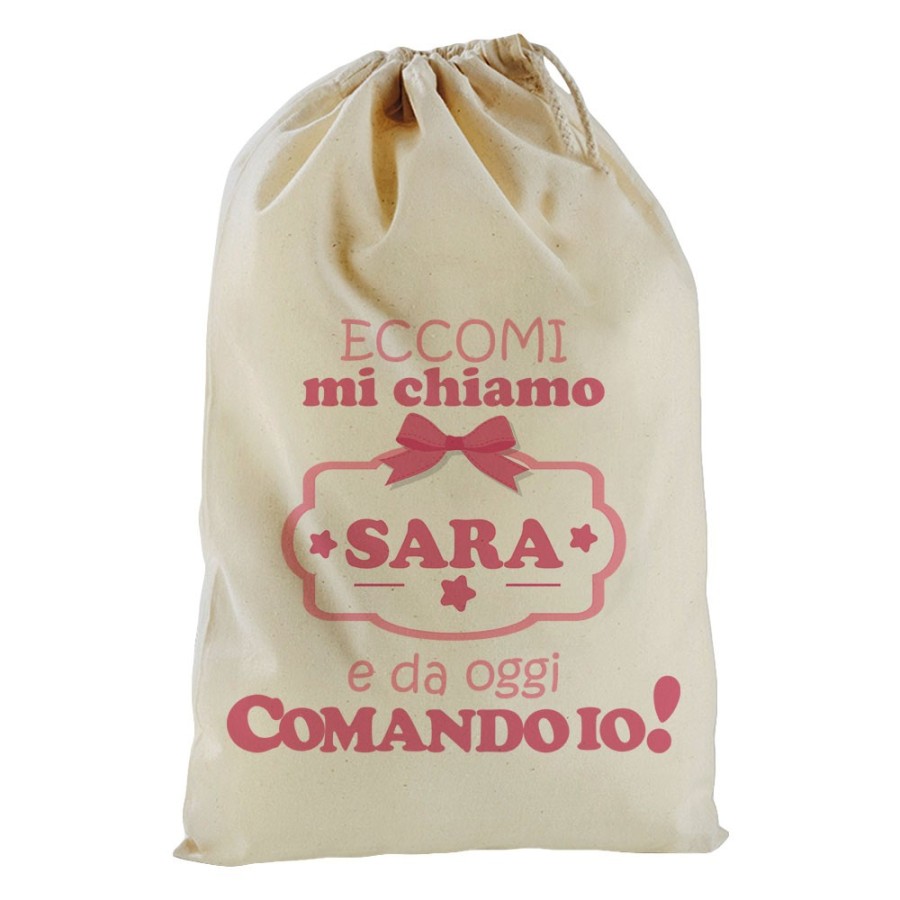 Sacchetto nascita bimbo personalizzato con nome da oggi comando io Divertenti