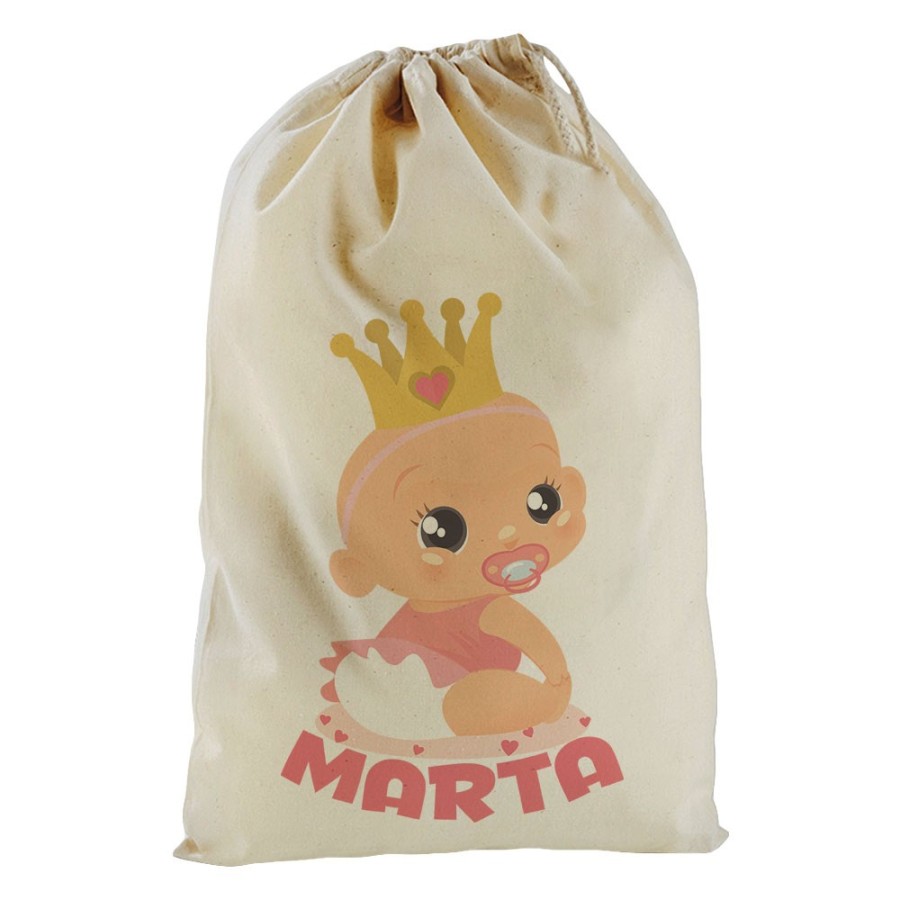 Sacchetto nascita bimbo personalizzato con nome bambino bambina con corona Divertenti