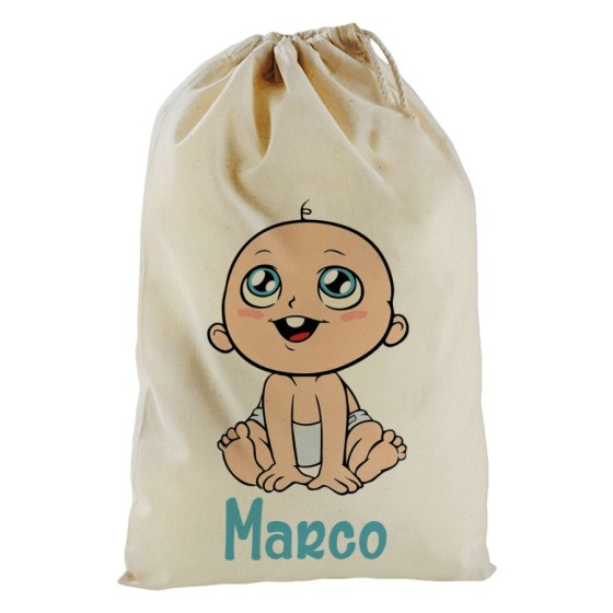 Sacchetto nascita bimbo personalizzato con nome bimbo con dentino Divertenti