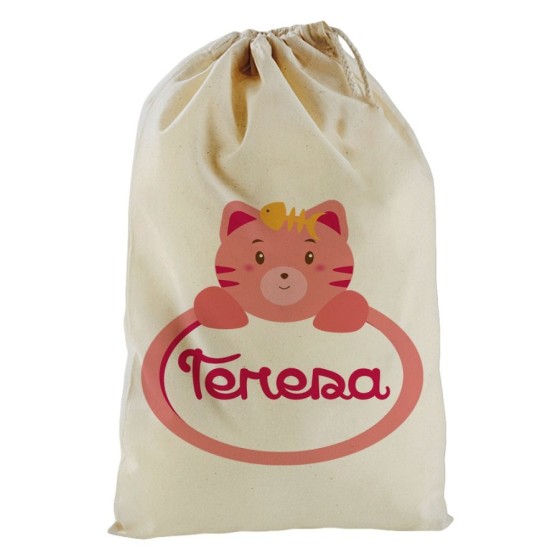 Sacchetto nascita bimba personalizzato con nome gattino Divertenti