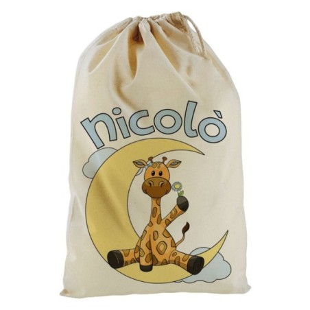 Sacchetto nascita bimbo personalizzato con nome giraffa...