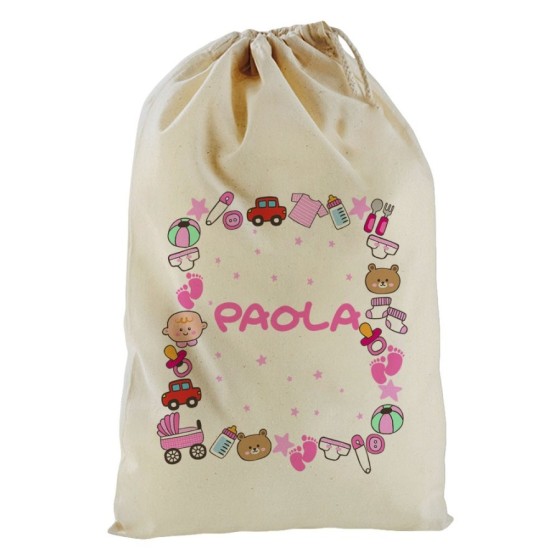 Sacchetto nascita bimbo personalizzato con nome baby world Divertenti