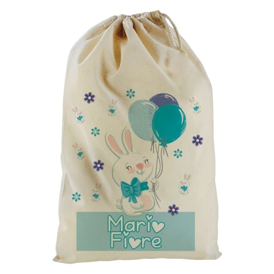 Sacchetto nascita bimbo personalizzato con nome coniglietto con palloncini colorati Divertenti