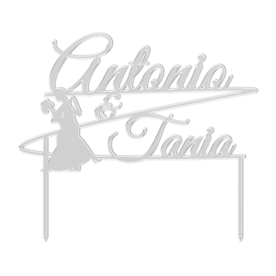 Cake topper matrimonio personalizzato con nomi e sposi che ballano in plexiglass Sposi