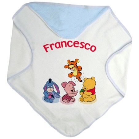 Accappatoio neonato personalizzato con nome winnie e tigro e pimpi e ih-oh Cartoon