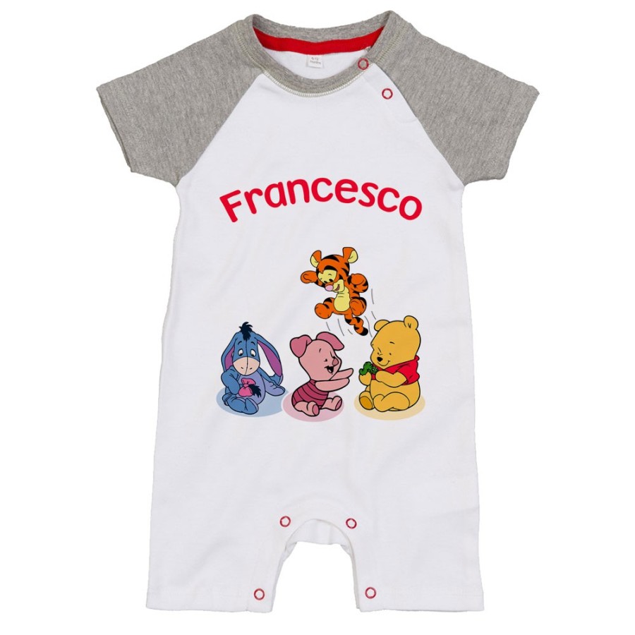 Pagliaccetto neonato personalizzato con nome winnie e tigro e pimpi e ih-oh Cartoon