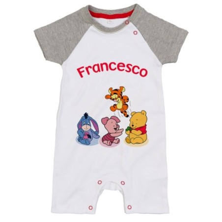 Pagliaccetto neonato personalizzato con nome winnie e tigro e pimpi e ih-oh Cartoon