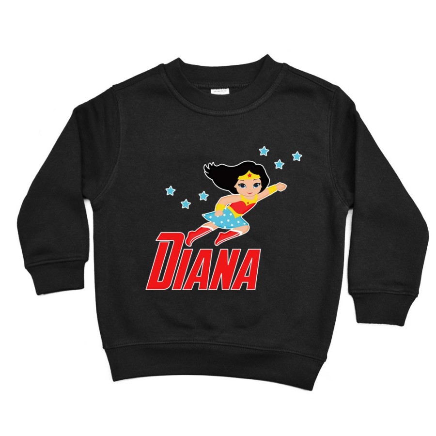 Felpa bambina personalizzata con nome baby wonder woman Cartoon