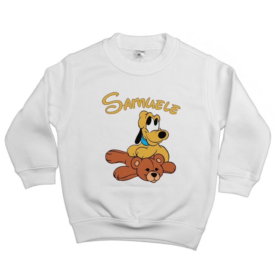 Felpa bambino personalizzata con nome pluto con orsetto Cartoon