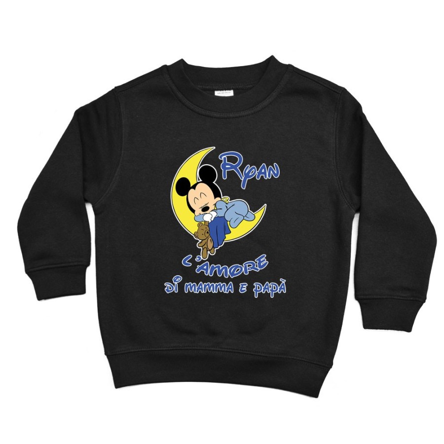 Felpa bambino personalizzata con nome baby topolino sleeping l'amore di mamma e papà Cartoon