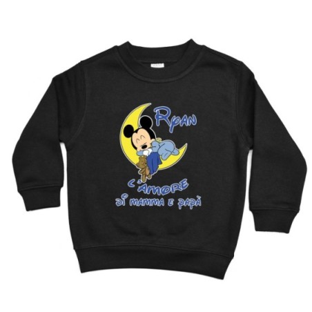 Felpa bambino personalizzata con nome baby topolino sleeping l'amore di mamma e papà Cartoon