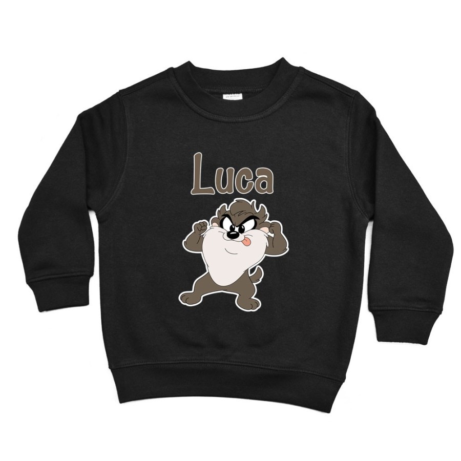 Felpa bambino personalizzata con nome baby tazmania linguaccia Cartoon