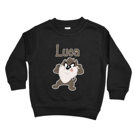 Felpa bambino personalizzata con nome baby tazmania linguaccia Cartoon