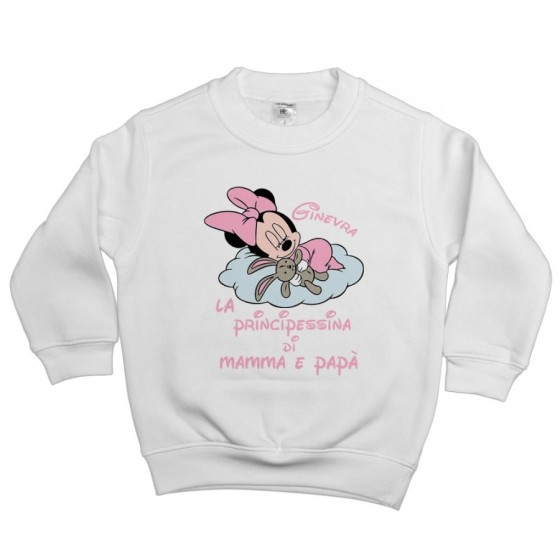 Felpa bambina personalizzata con nome baby minnie principessina di mamma e papà Cartoon
