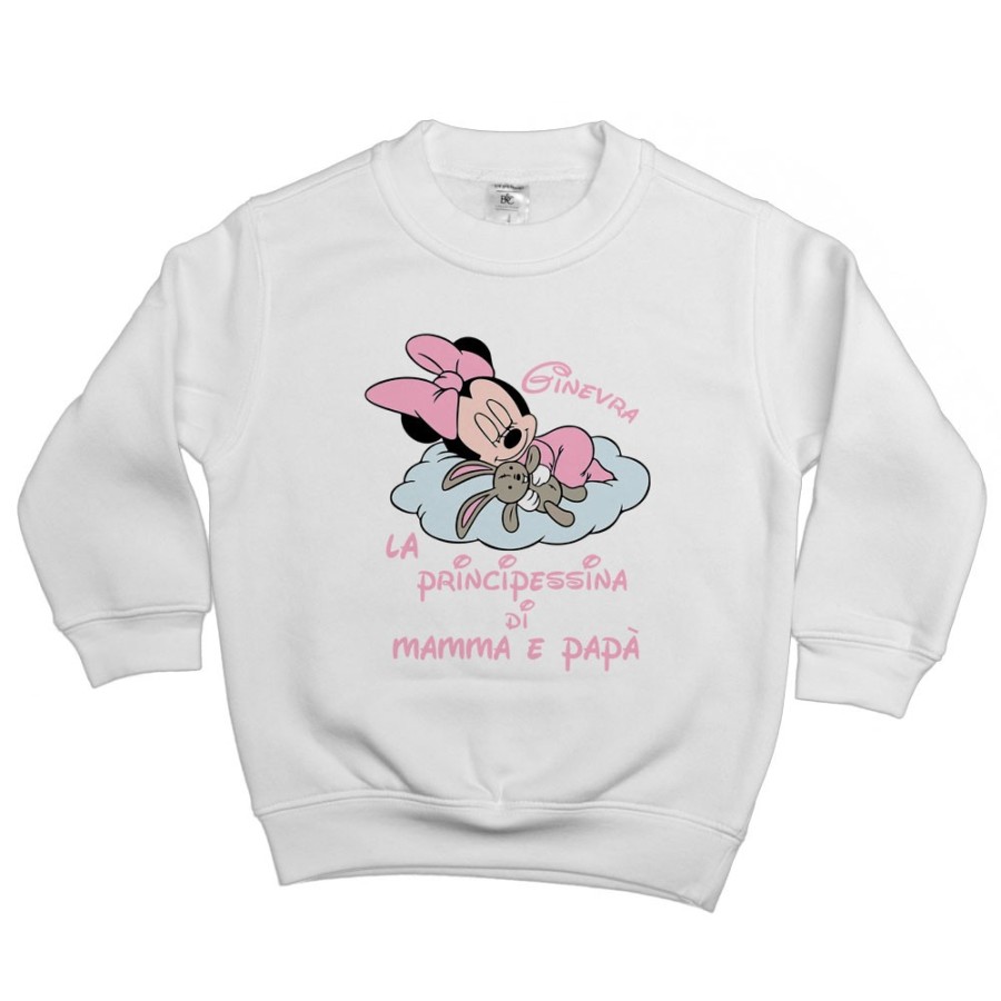 Felpa bambina personalizzata con nome baby minnie principessina di mamma e papà Cartoon