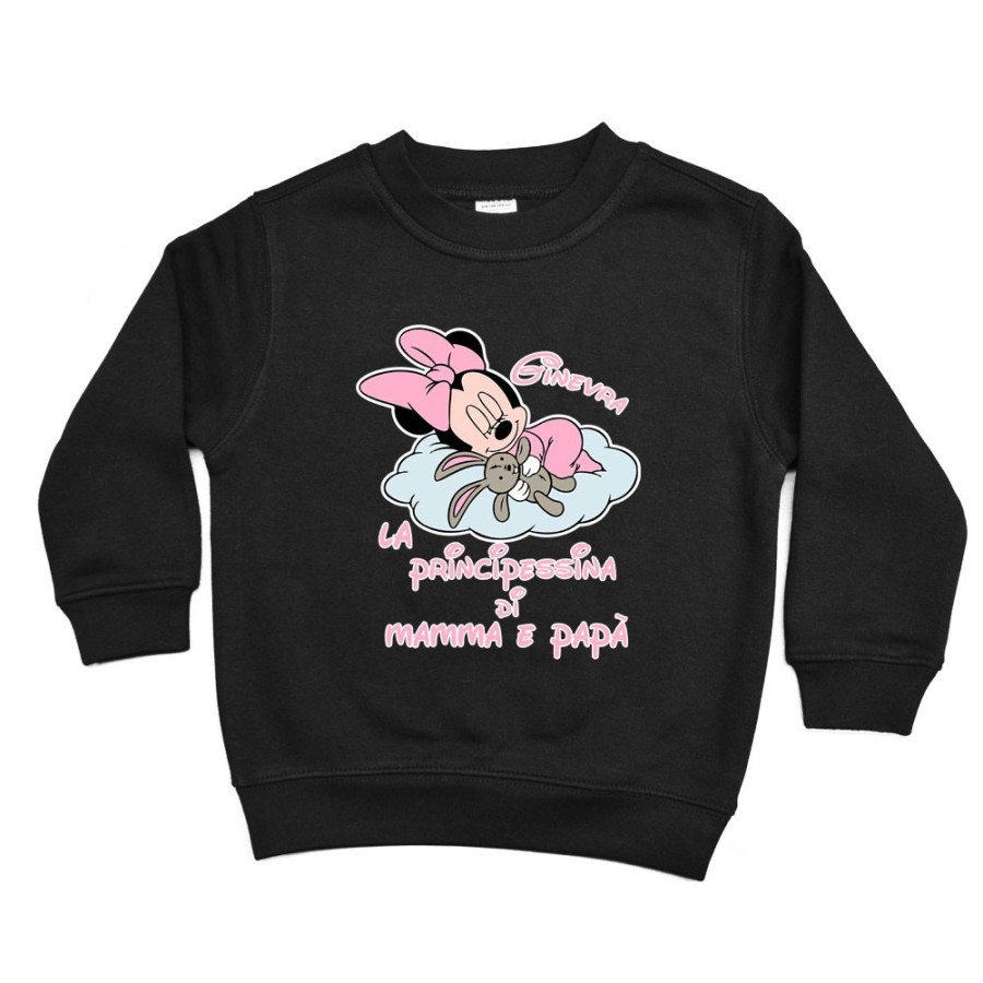 Felpa bambina personalizzata con nome baby minnie principessina di mamma e papà Cartoon