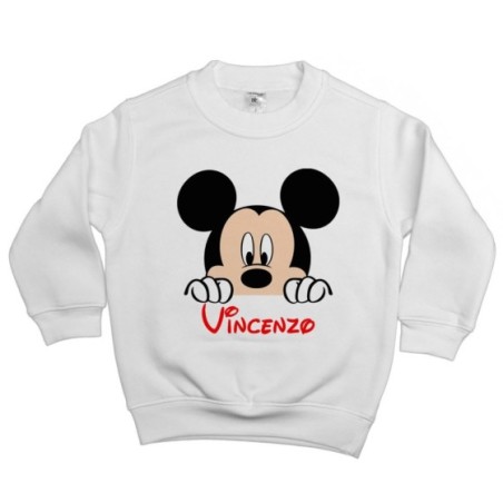 Felpa bambino personalizzata con nome topolino che esce...
