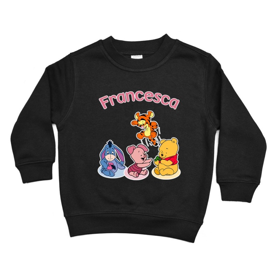 Felpa bambino personalizzata con nome winnie e tigro e pimpi e ih-oh Cartoon