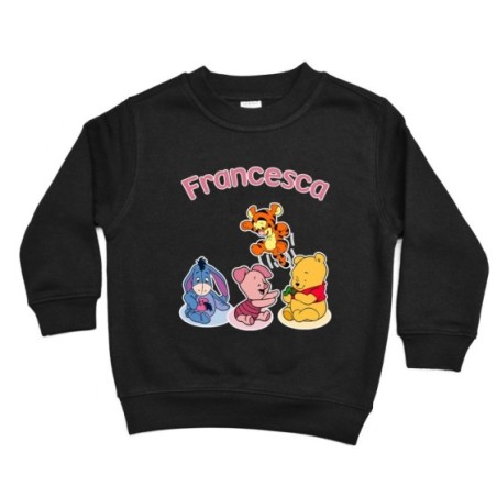 Felpa bambino personalizzata con nome winnie e tigro e pimpi e ih-oh Cartoon