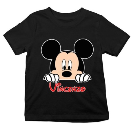 T-shirt bambino personalizzata con nome topolino che esce dalla tasca Cartoon