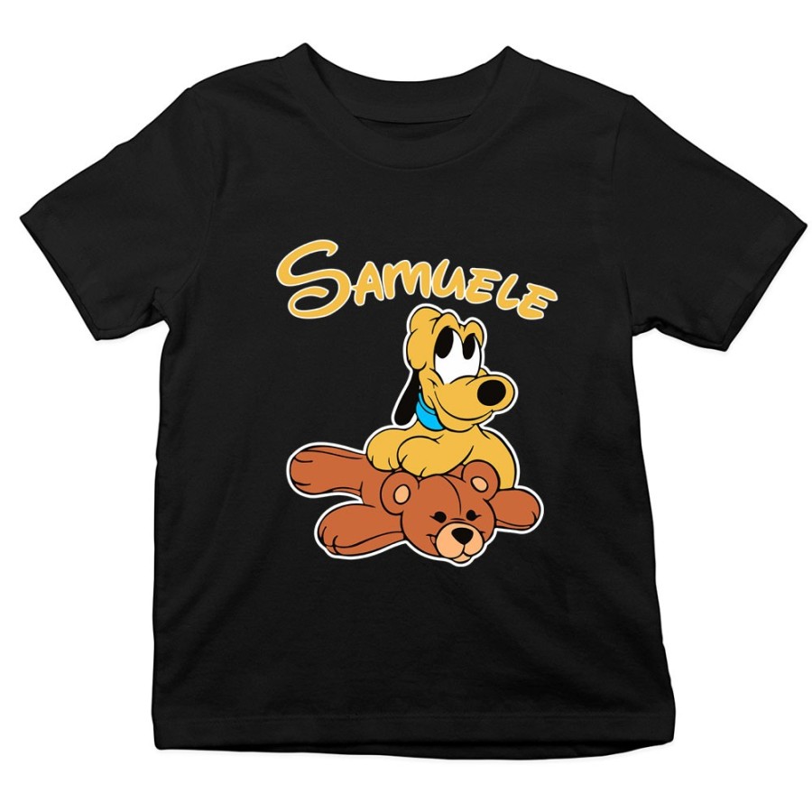 T-shirt bambino personalizzata con nome pluto con orsetto Cartoon