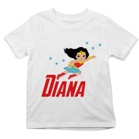 T-shirt bambina personalizzata con nome baby wonder woman Cartoon