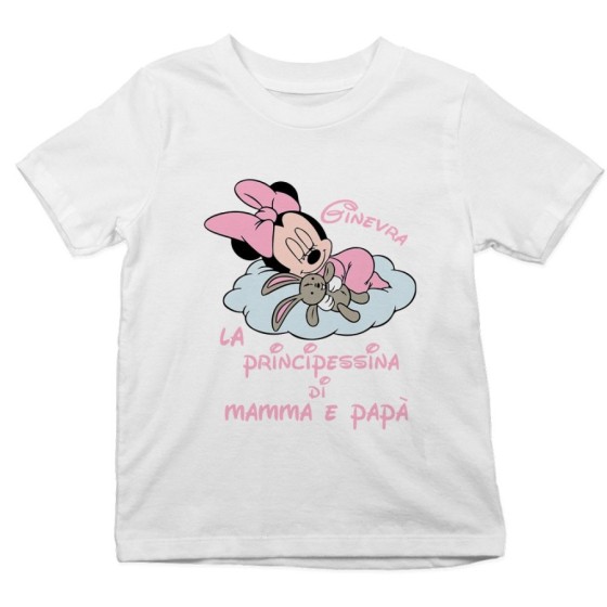 T-shirt bambina personalizzata con nome baby minnie principessina di mamma e papà Cartoon