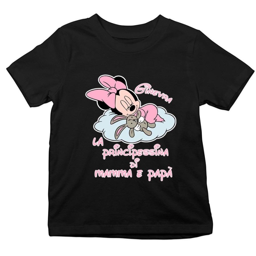 T-shirt bambina personalizzata con nome baby minnie principessina di mamma e papà Cartoon