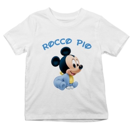 T-shirt bambino personalizzata con nome baby topolino seduto