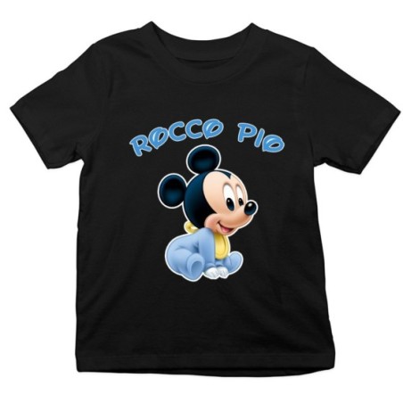 T-shirt bambino personalizzata con nome baby topolino seduto Cartoon