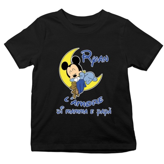 T-shirt bambino personalizzata con nome baby topolino sleeping l'amore di mamma e papà Cartoon