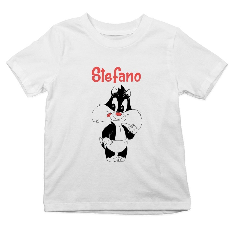 T-shirt bambino personalizzata con nome baby gatto silvestro Cartoon