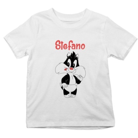 T-shirt bambino personalizzata con nome baby gatto silvestro Cartoon
