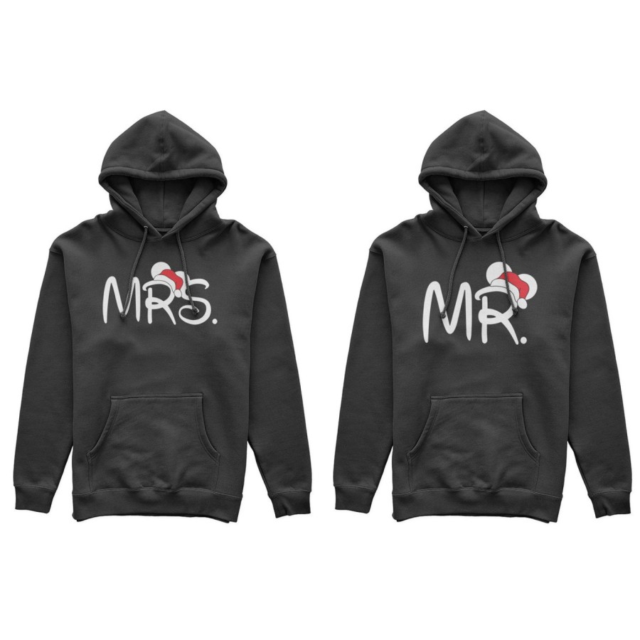 Coppia di felpe personalizzabili con nomi mr e mrs con cappello natalizio Natale