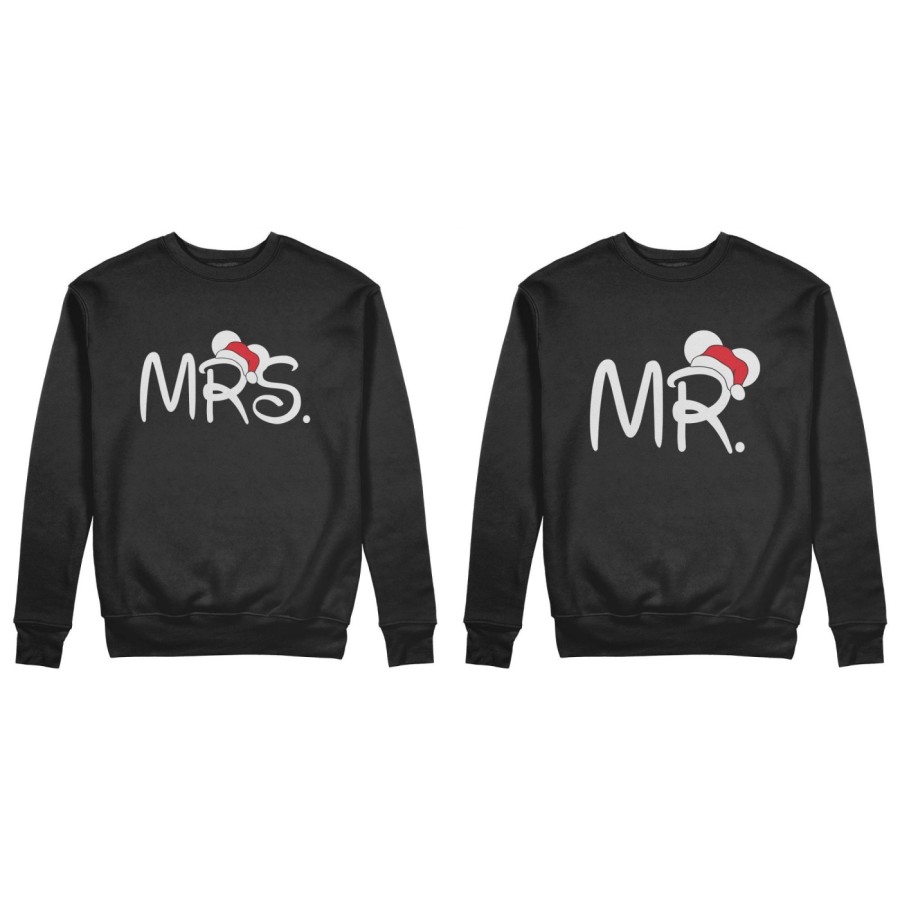 Coppia di felpe personalizzabili con nomi mr e mrs con cappello natalizio Natale