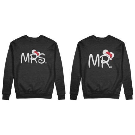 Coppia di felpe personalizzabili con nomi mr e mrs con cappello natalizio Natale
