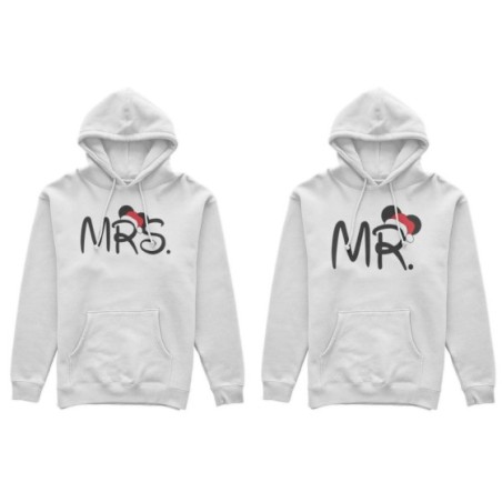Coppia di felpe personalizzabili con nomi mr e mrs con cappello natalizio Natale