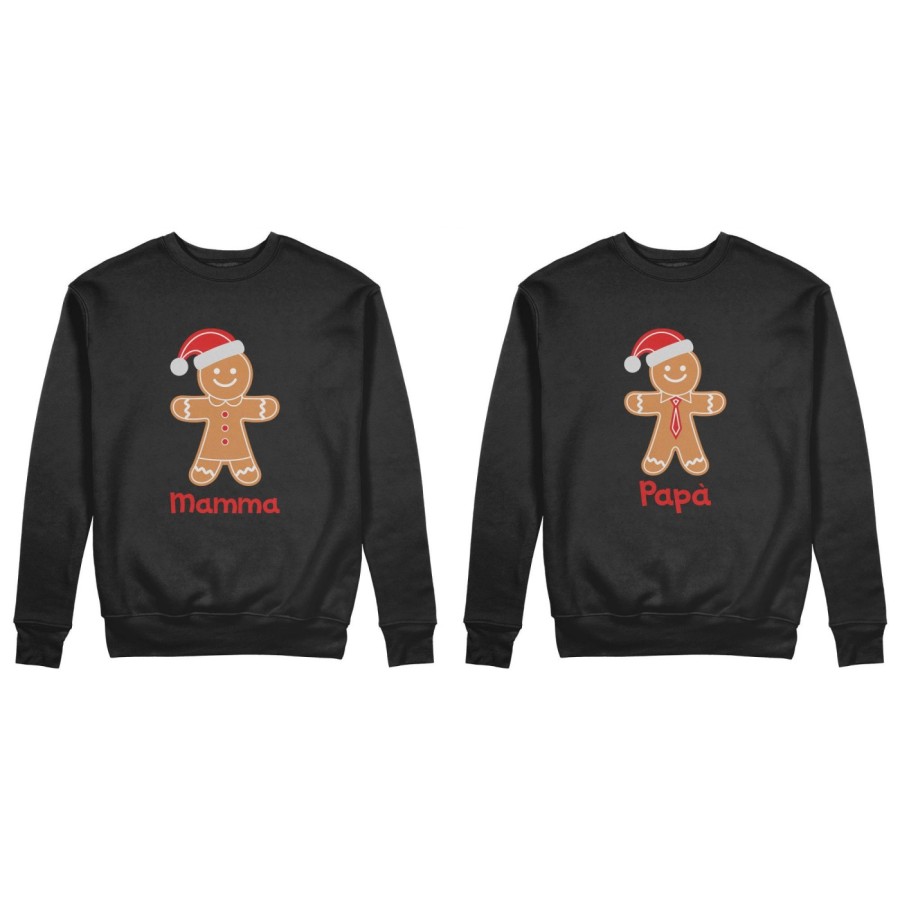 Coppia di felpe personalizzabili con nomi omino di pan di zenzero Natale