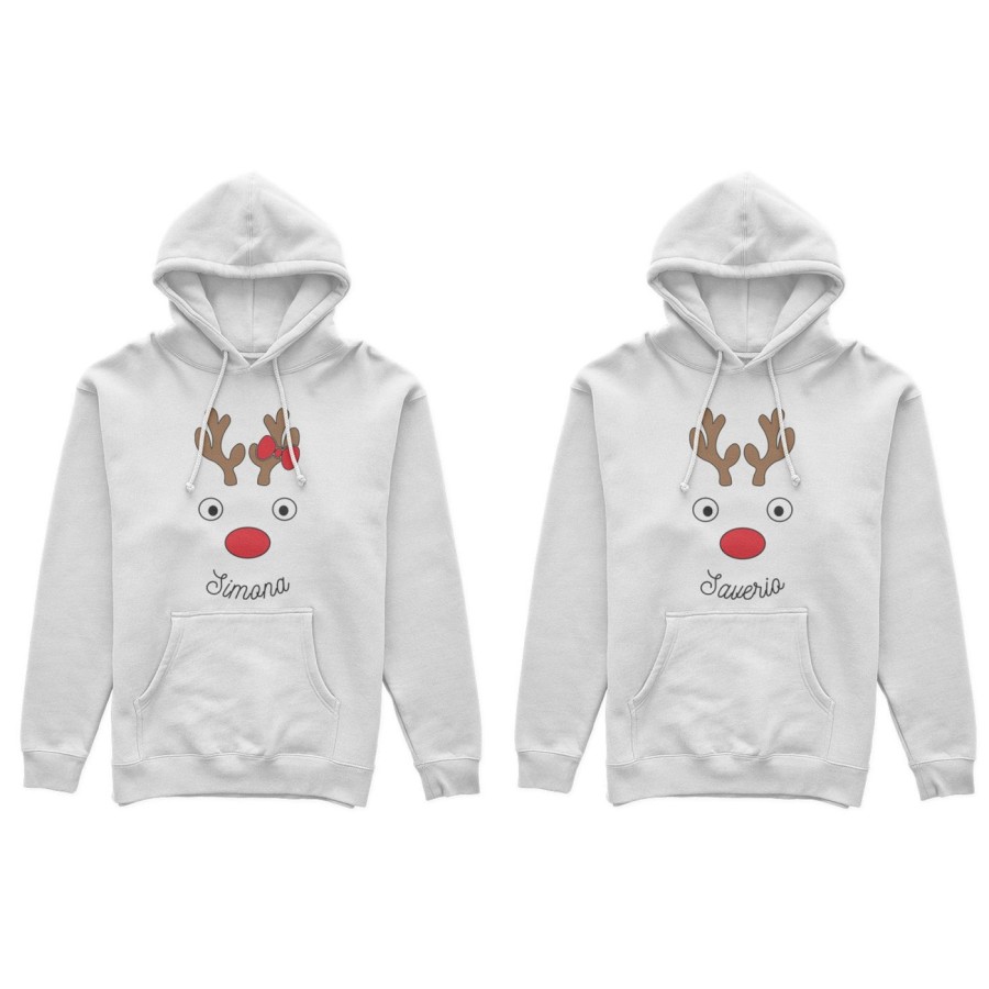 Coppia di felpe personalizzabili con nomi con renna natalizia Natale